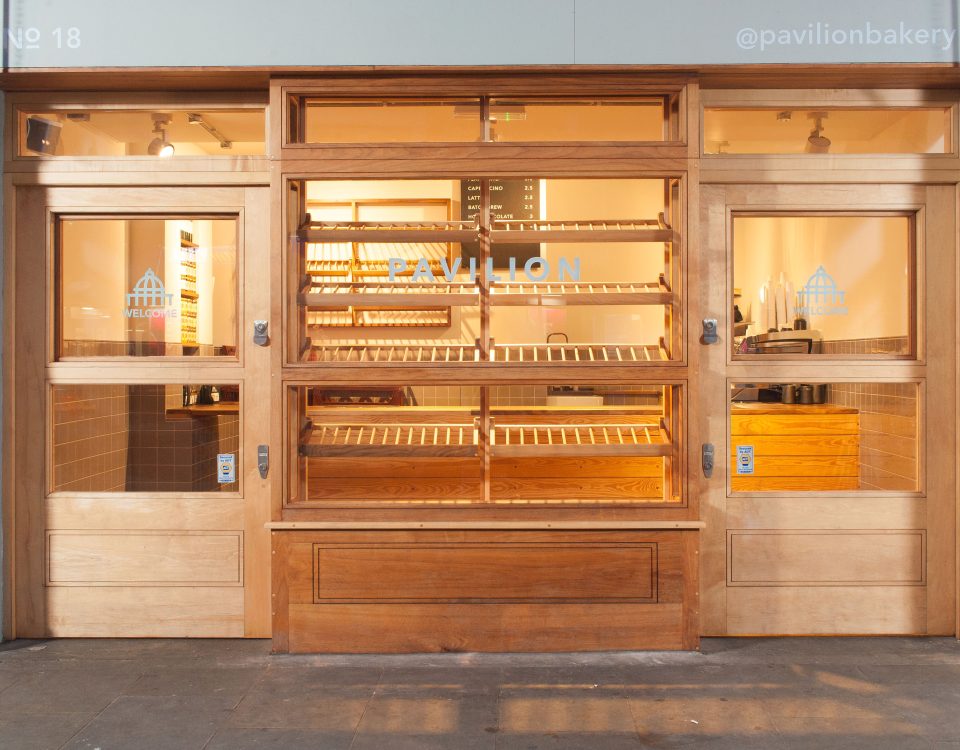 London UK Fresh bread on window display of Pavilion bakery on Broadway Market